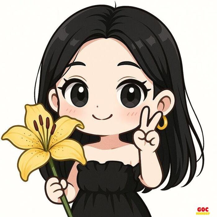 búp bê chibi hoạt hình tóc đen