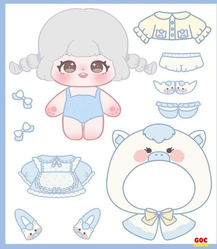 búp bê giấy chibi màu sắc