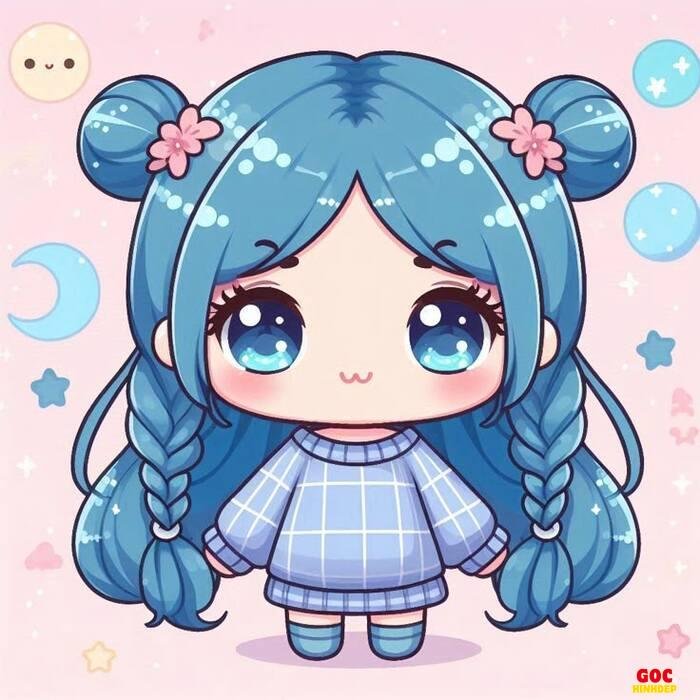 chibi cute màu pastel xanh