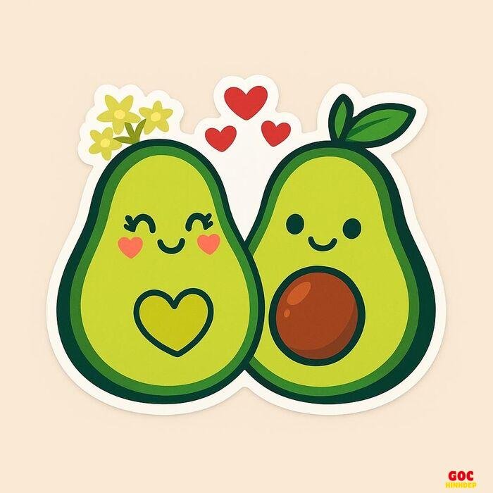 hình trái bơ chibi dễ vẽ couple