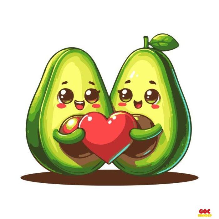 hình trái bơ chibi nền trắng couple