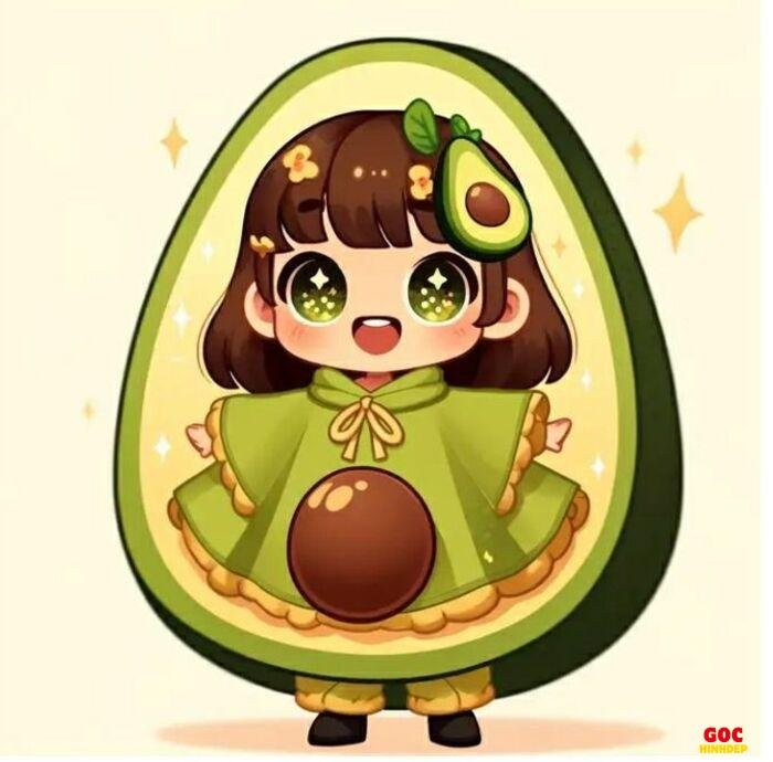 hình trái bơ chibi sticker cô gái