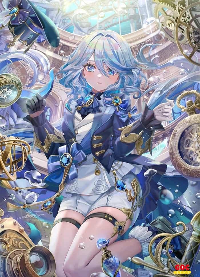 trang phục furina màu xanh